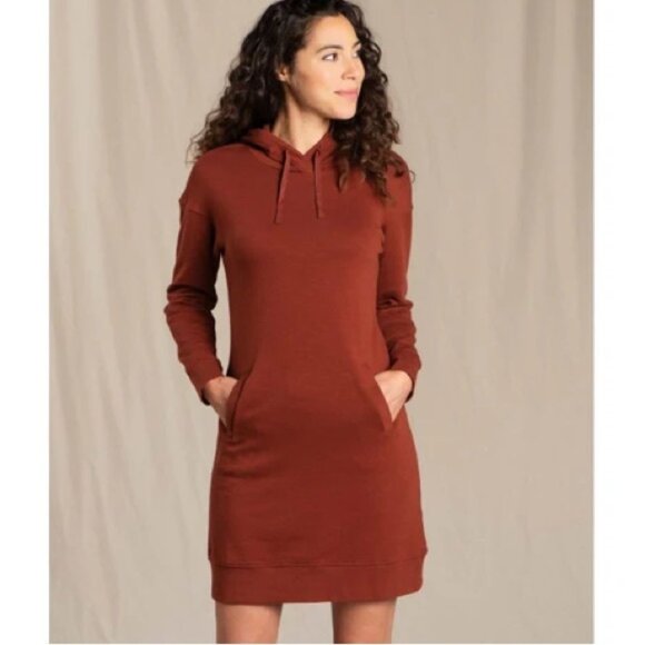 Toad & Co Follow Through Hooded Dress Sweater Brown Pockets, size M - Picture 2 of 7